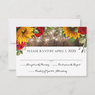 Sunflower & Roses Rustic Wood Lights RSVP Card