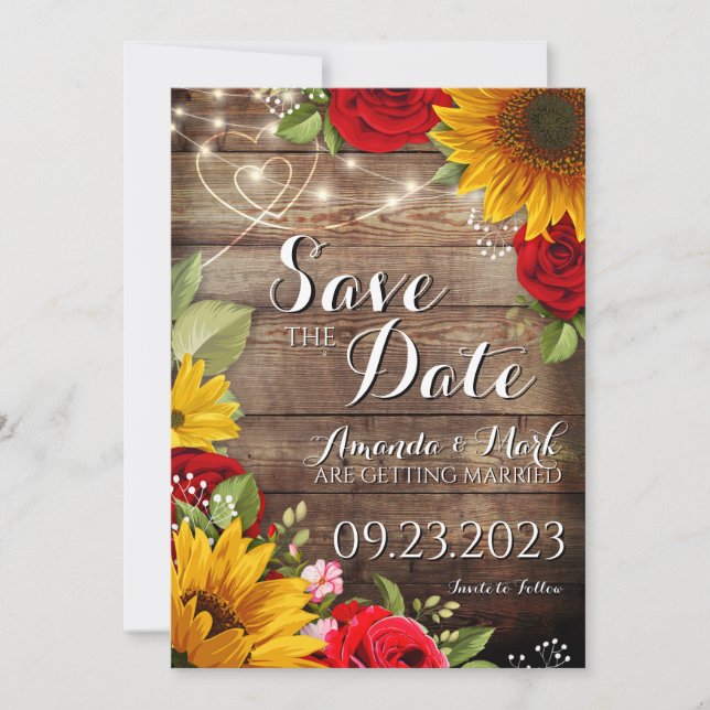 Sunflower & Roses Save the Date Card (Front)