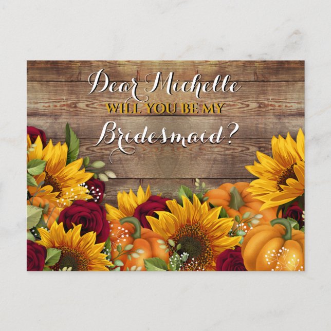 Sunflower & Roses Will You Be My Bridesmaid Card (Front)