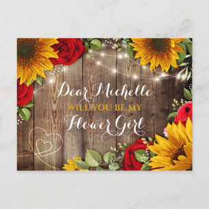 Sunflower & Roses Will You Be My Flower GIrl Announcement Postcard