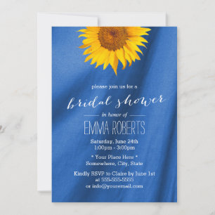 Sunflower Royal Blue Fabric Bridal Shower Invitation