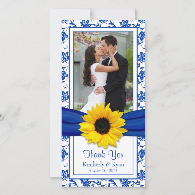 Sunflower Royal Blue Floral Wedding Thank You (Front)