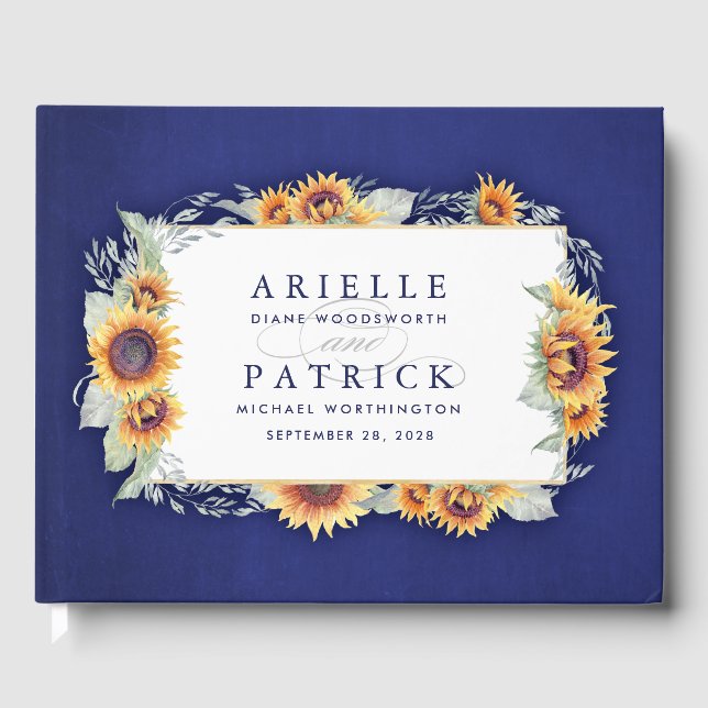 Sunflower Royal Blue Rustic Mariage Livre d'or (Recto)