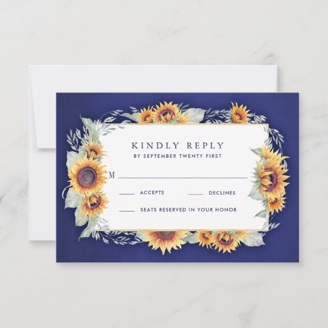 Sunflower Royal Blue Rustic Wedding Cartes RSVP (Devant)