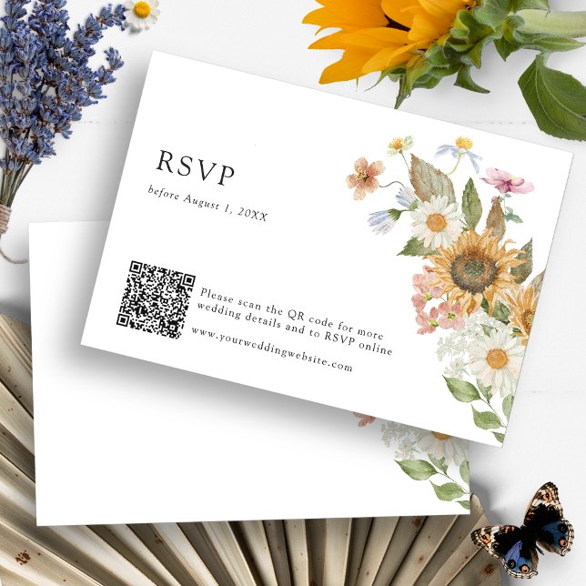Sunflower RSVP QR Code (Boho Wildflower Sunflower Watercolor Floral RSVP Card QR Code by Painted Paperie
)