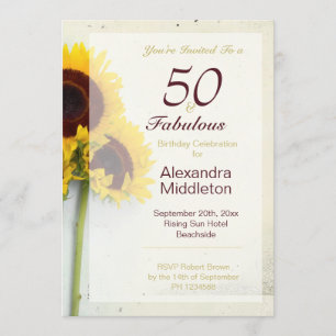 Sunflower Rustic 50th Birthday Invitation