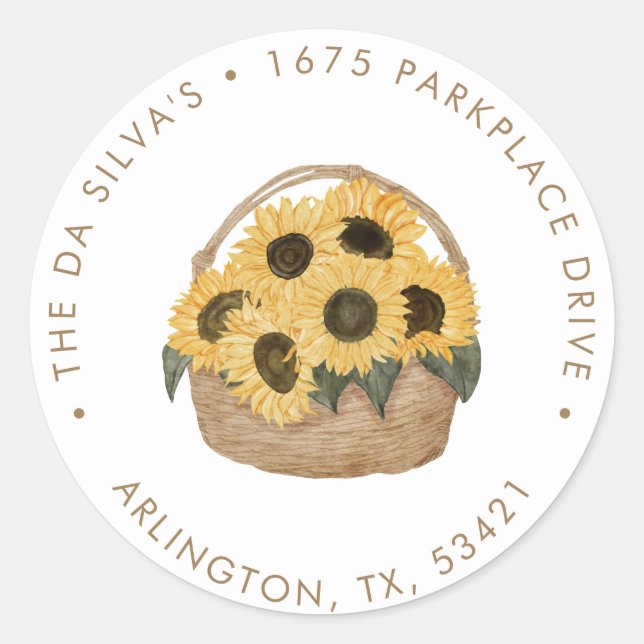 Sunflower - Rustic Autumn Return Address Classic R Round Sticker (Front)