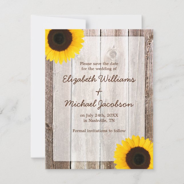 Sunflower Rustic Barn Save the Date Announcement (Front)