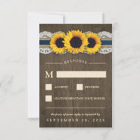 Sunflower Rustic Blue Burlap Wedding Cartes RSVP