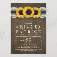 Sunflower Rustic Blue Engagement Party Invitations