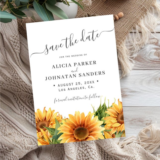 Sunflower rustic boho summer gardern white wedding save the date (Creator Uploaded)