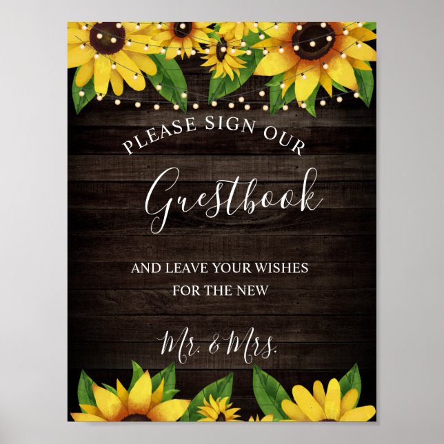 Sunflower Rustic Bois String Mariage Livre d'or (Devant)
