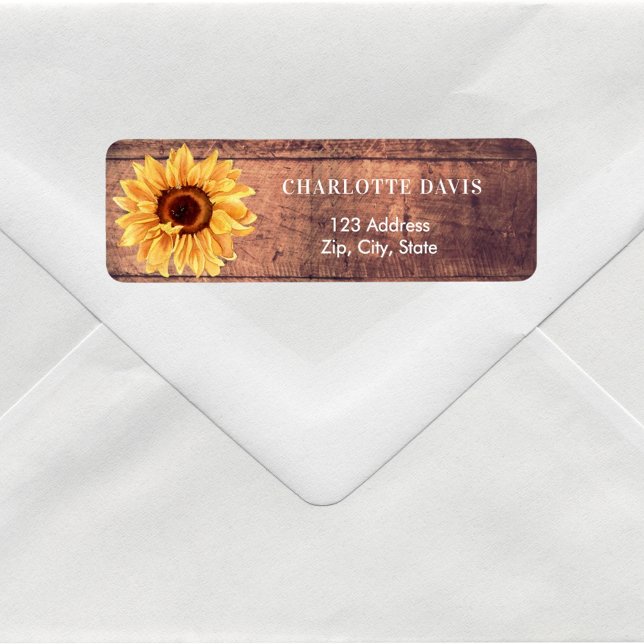 Sunflower rustic brown wood return address  (Creator Uploaded)