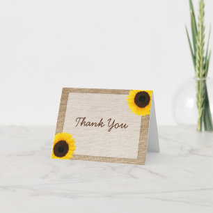 Sunflower Rustic Burlap Thank You Card