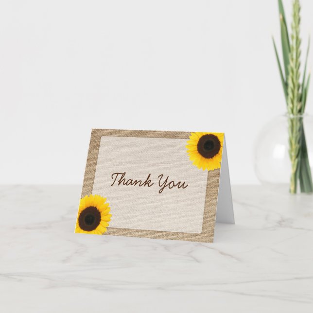 Sunflower Rustic Burlap Thank You Card (Front)