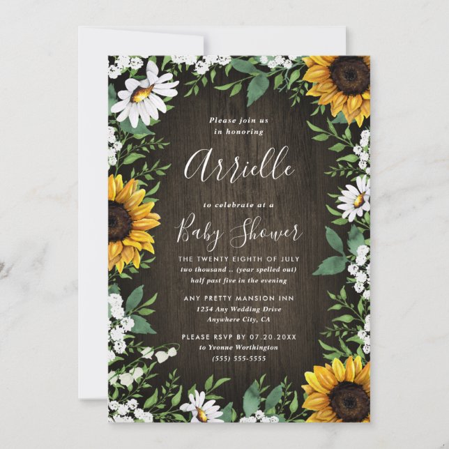 Sunflower Rustic Country Floral Fall Baby Shower Invitation (Front)