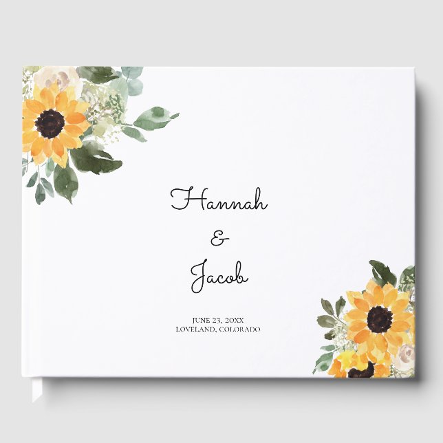 Sunflower Rustic Country Wedding Guest Book (Front)