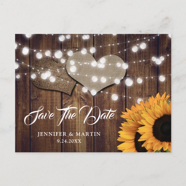 Sunflower Rustic Country Wedding Save The Date Postcard (Front)