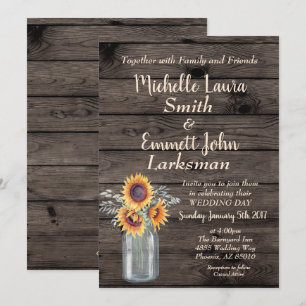 Sunflower Rustic Country Wood Barnyard Vintage Invitation