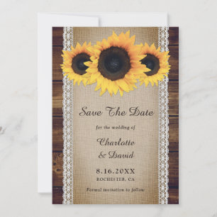 Sunflower Rustic Country Wood Burlap Lace Wedding Save The Date
