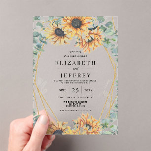 Sunflower Rustic Elegant Geometric Gold Wedding Acrylic Invitations
