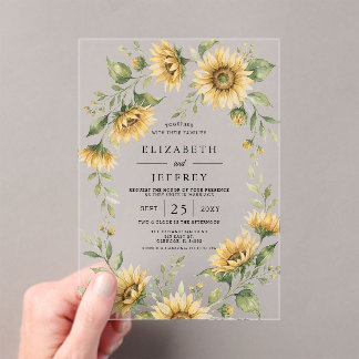 Sunflower Rustic Elegant Geometric Gold Wedding Acrylic Invitations