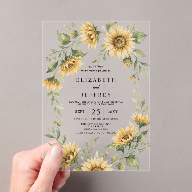 Sunflower Rustic Elegant Geometric Gold Wedding Acrylic Invitations (Insitu (Handheld))