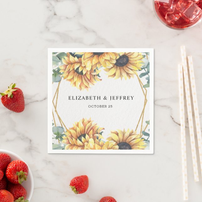 Sunflower Rustic Elegant Geometric Gold Wedding  Napkin (Insitu)