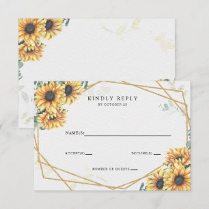 Sunflower Rustic Elegant Geometric Gold Wedding  RSVP Card