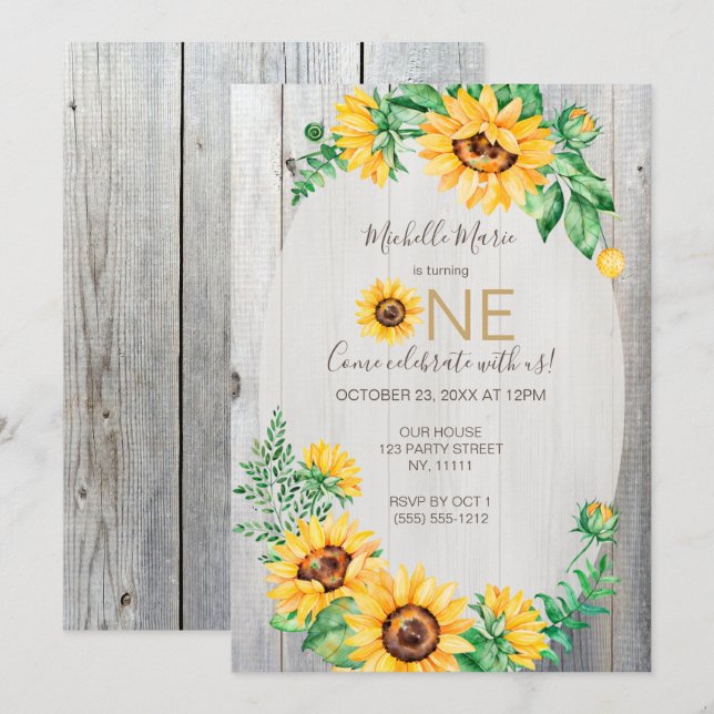 Sunflower Rustic First Birthday Invitation (Front/Back)