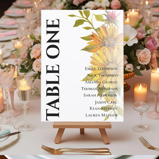 Sunflower Rustic Flora Wedding Table Seating Chart (Sunflower Rustic Flora Wedding Table Seating Chart)