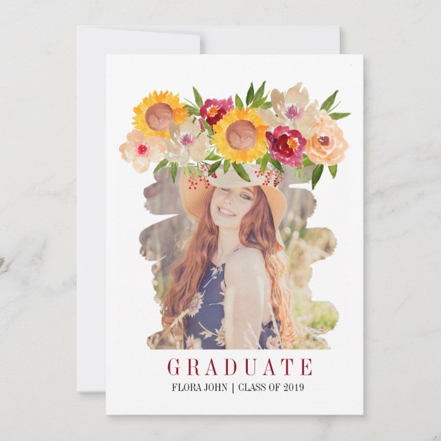 Sunflower rustic floral graduation invitation (Front)