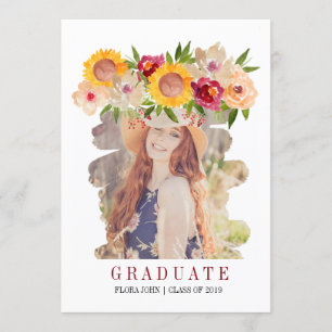 Sunflower rustic floral graduation invitation