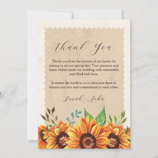Sunflower Rustic Floral Thank You Card
