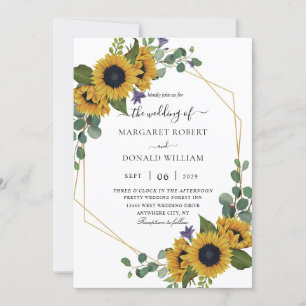 Sunflower Rustic Geometric Gold Invitation