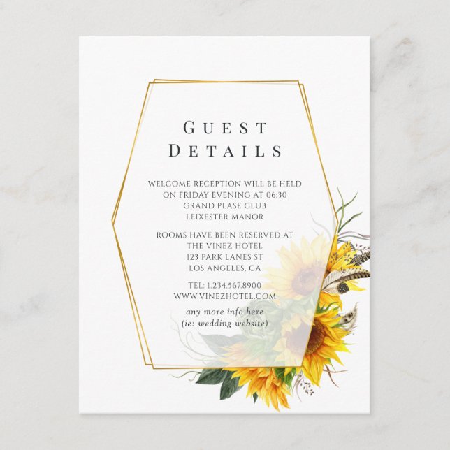 Sunflower Rustic Geometric Guest Details Enclosure Card (Front)