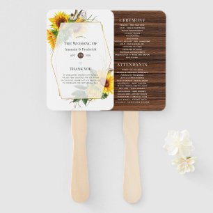 Sunflower Rustic Geometric Wedding Program Hand Fan