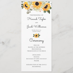 Sunflower Rustic Greenery Programme de mariage