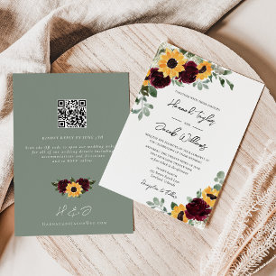 Sunflower Rustic Mariage QR Code RSVP Invitation