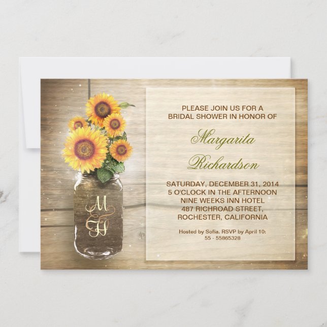 sunflower rustic mason jar bridal shower invites (Front)