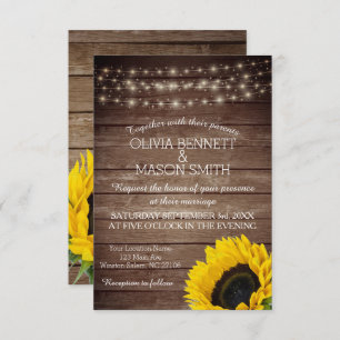 Sunflower Rustic Mason Jar lit Wedding Invitation