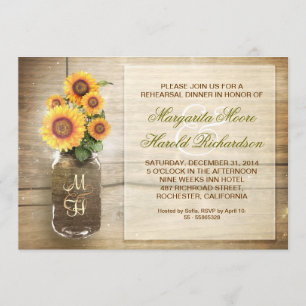 sunflower rustic mason jar rehearsal dinner invite