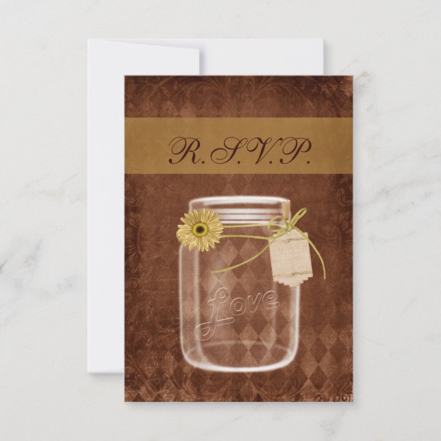 sunflower rustic mason jar rsvp cards 3.5 x 5 (Front)