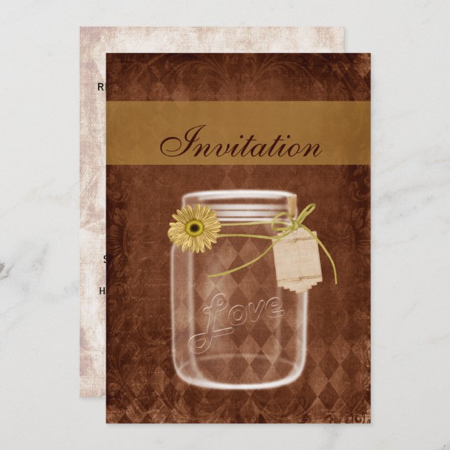 sunflower rustic mason jar wedding invites (Front/Back)