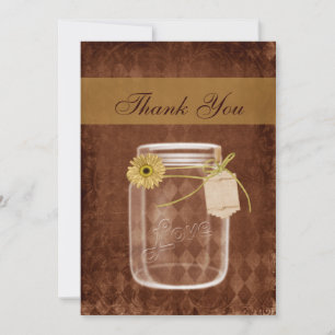 sunflower rustic mason jar wedding thank you card