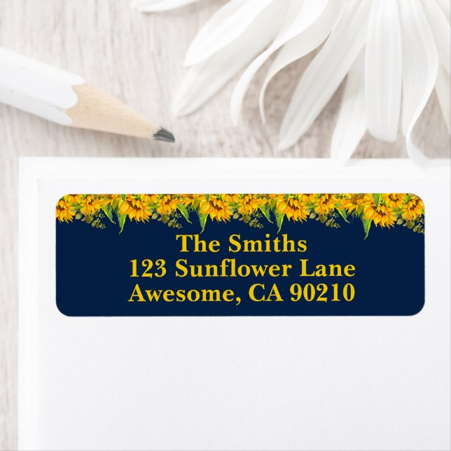 Sunflower Rustic Navy Mariage Adresse de retour La (En situation)