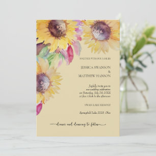 Sunflower Rustic Pastel Watercolor Art Invitation