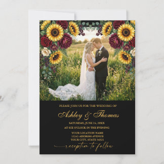Sunflower Rustic Photo Floral Wedding Invitation