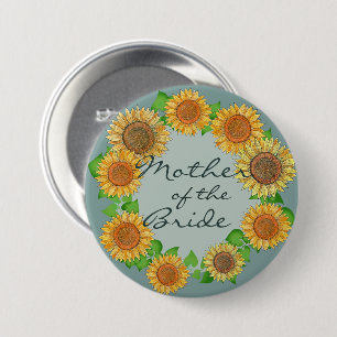    Sunflower Rustic Sage Green Mother of the Groom 3 Inch Round Button