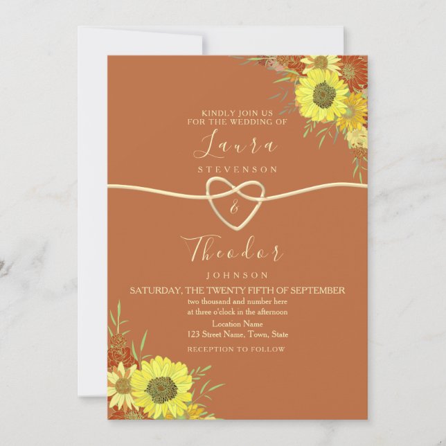 Sunflower Rustic Terracotta Wedding Invitation (Front)